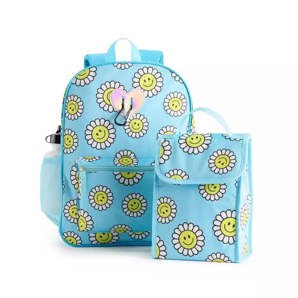 Smiley Face Sunflower 6-Piece Backpack Set-School Backpack-‎ Lunch Bag NEW